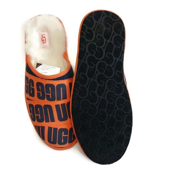 UGG Mens Size 11 Scruff Graphic Band Sheepskin Slip On Slippers 1123737 Orange - Picture 7 of 8